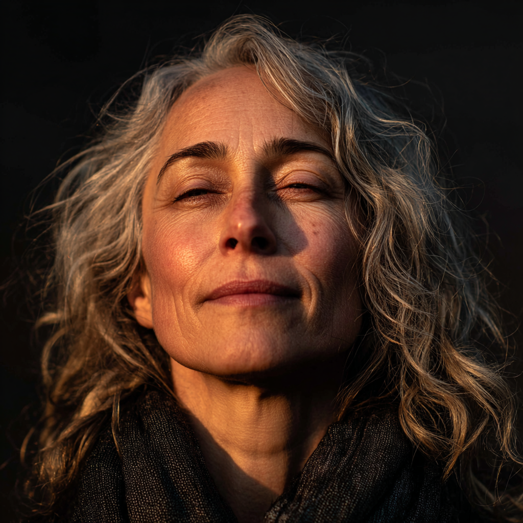 Portrait of 52 years old woman, peaceful and confident expression